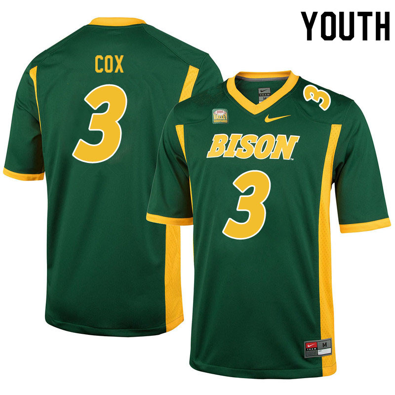 Youth #3 Jasir Cox North Dakota State Bison College Football Jerseys Sale-Green - Click Image to Close